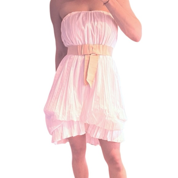 Robert Rodriguez Dress Strapless Pleated Bubble Hem Cocktail Mini with Bow sz 4 - Picture 1 of 10